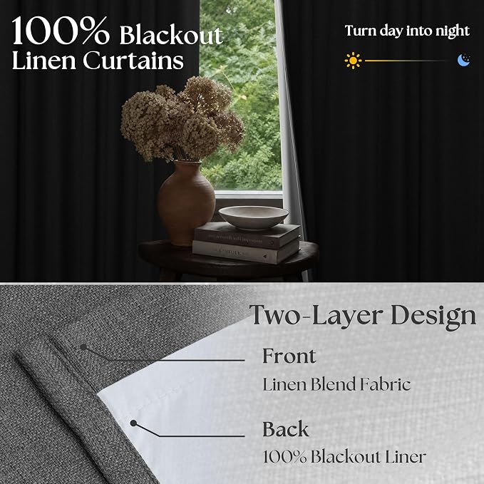 Dark Grey Pleated Thick Linen Blackout Curtains 86 Inches Long - Image 2