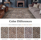 3x8 Brown Blue Vintage Floral Washable Runner Rug - Image 9