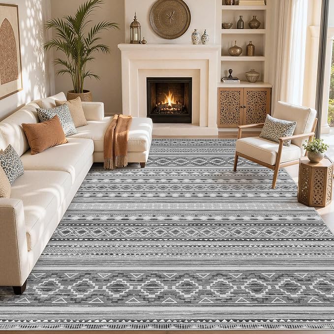 cotiled 10x12 Area Rugs Washable Boho Living Room Rug Beige Grey | Solve Modern by COTILED