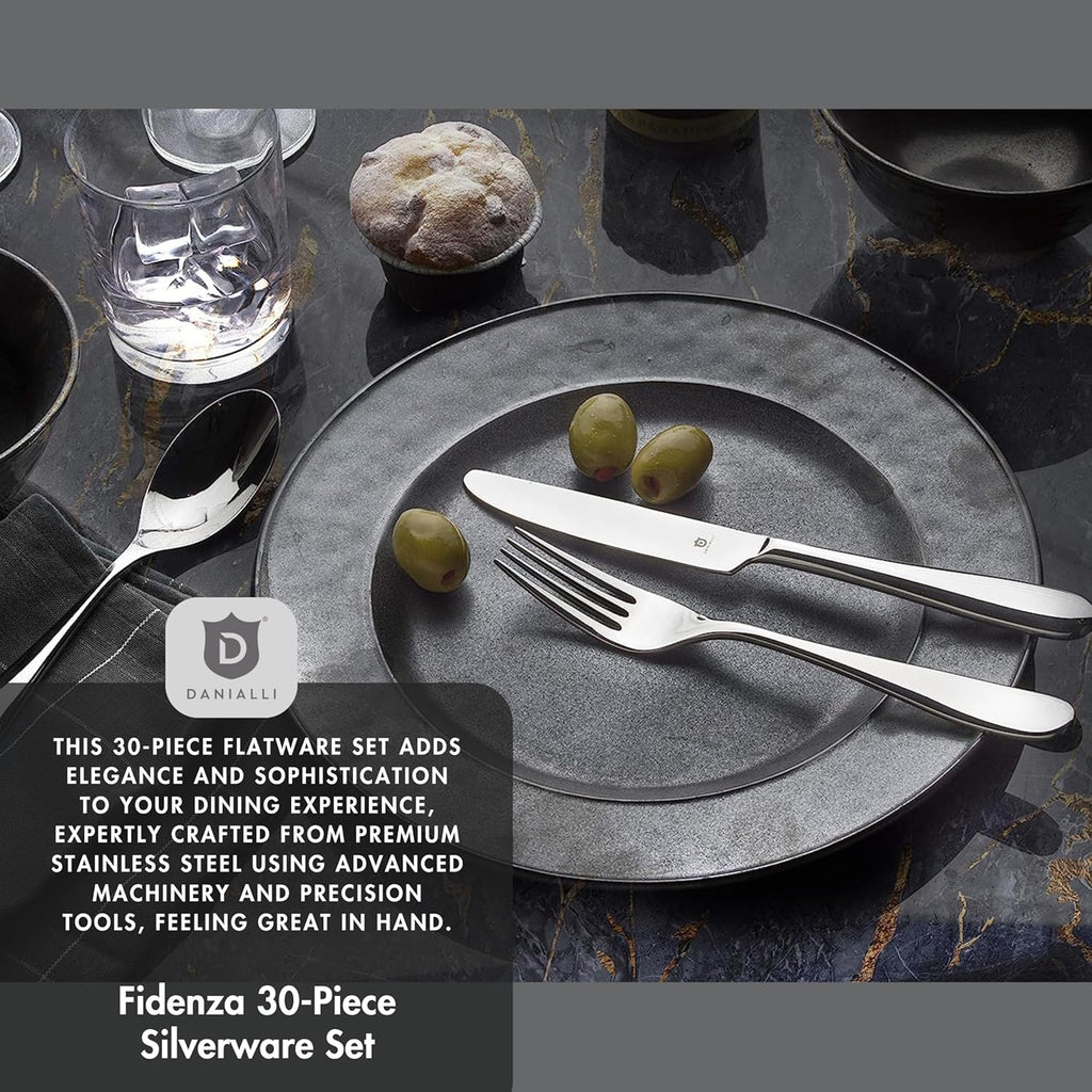 Silverware Set for 6 – 18/10 Stainless Steel Flatware, Mirror Finish, Dishwasher Safe, Durable and Balanced Utensils, Modern Tableware (30-Piece Set, Fidenza)