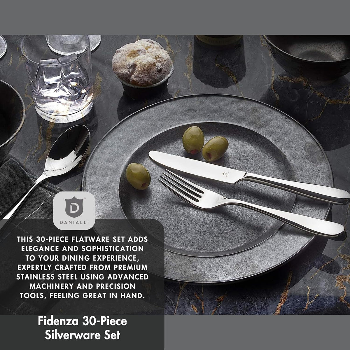 Silverware Set for 6 – 18/10 Stainless Steel Flatware, Mirror Finish, Dishwasher Safe, Durable and Balanced Utensils, Modern Tableware (30-Piece Set, Fidenza)