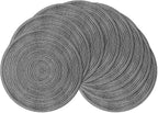 Leetaltree Round Placemats Heat and Slip Resistant Cotton Table Mats, Washable Bohemian Placemats for Dining Tables (Charcoal, Set of 8)