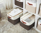 DECOMOMO Storage Bins Fabric Storage Baskets for Shelves, Linen Closet Organization Toys Nursery (Brown and White, Large - 4 Pack)