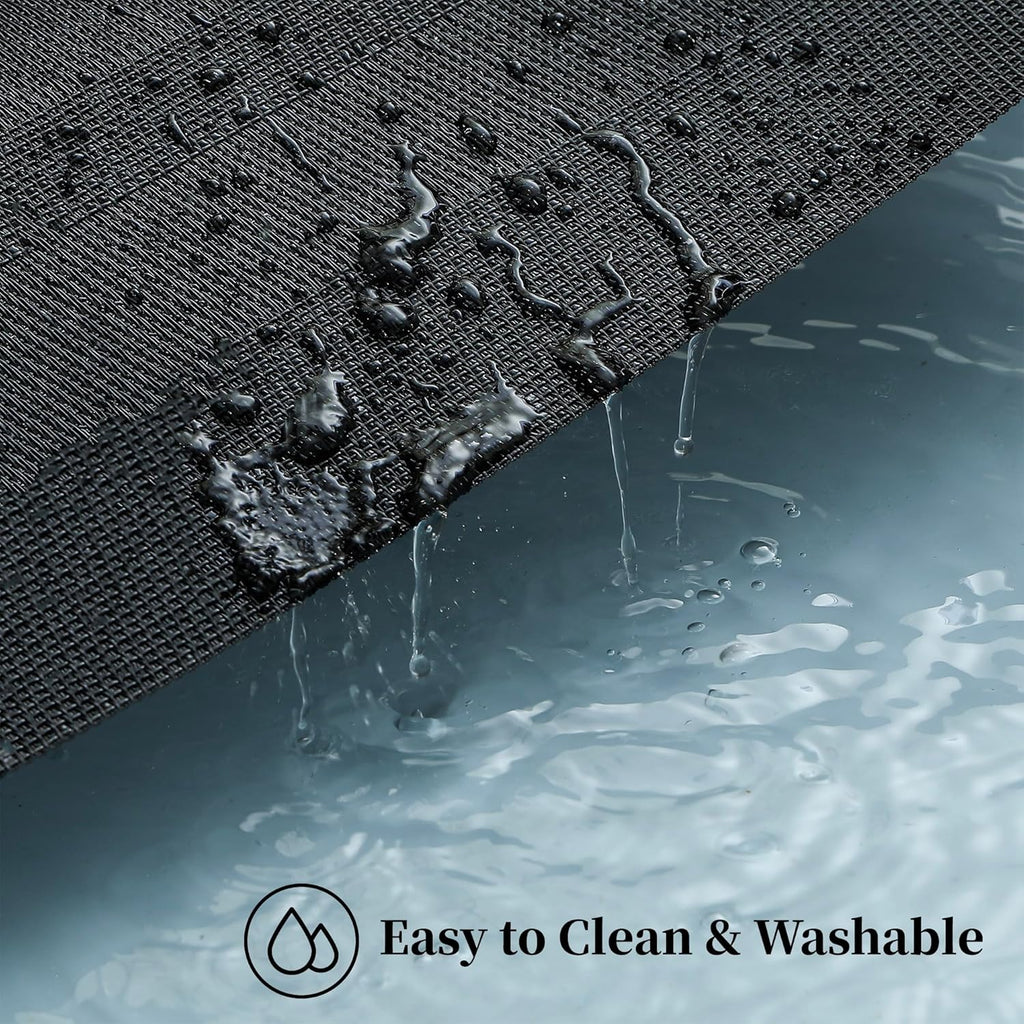 Leetaltree Black Frame Placemats Set of 8 - Heat Resistant Non-Slip Place mats for Dining Table, Washable Durable PVC Vinyl Woven Table Mats（Black Frame, 8）