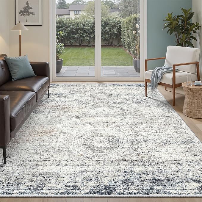 Soalmost 6x9 Area Rug for Living Room Washable Rugs Non-Slip Blue/Ivory | by Soalmost
