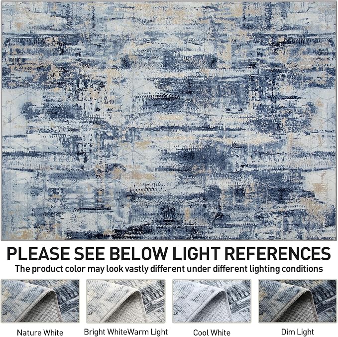 4x6 Area Rugs for Living Room: Washable Abstract Blue Gold Badroom Carpet | - Image 6
