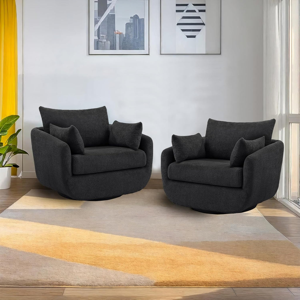 360° Swivel Accent Armchair Set of 2, 39.3" Oversized, Sherpa Boucle Fabric Sofa Chair with Removable Back & Arm Pillows, Swivel Chairs with Cozy Soft Padded, No Assembly Required, Dark Gray