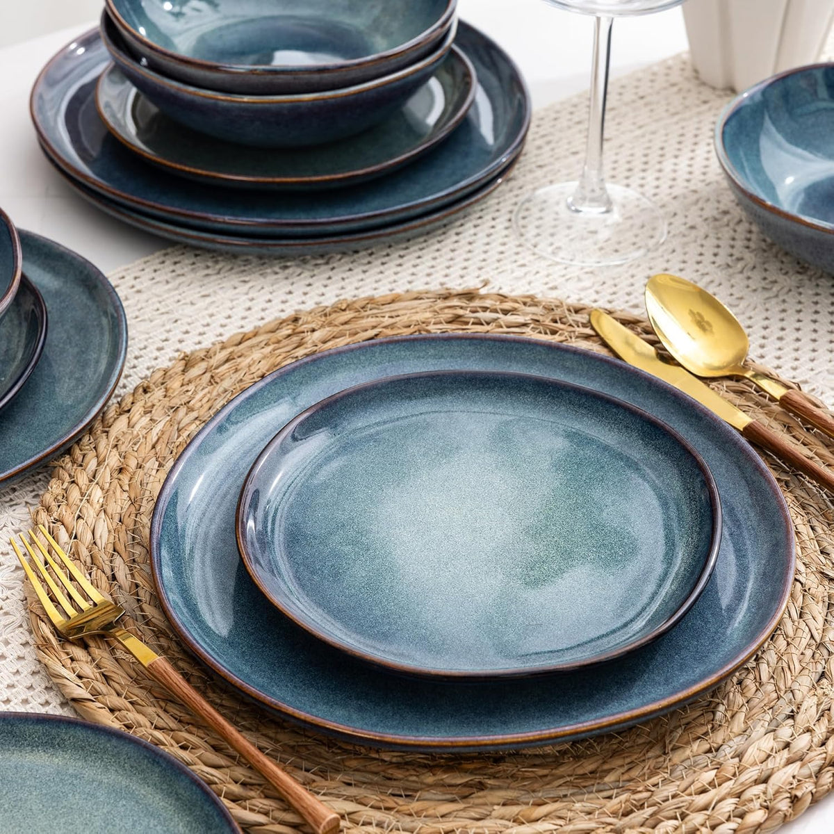 AmorArc Ceramic Dinnerware Sets,Handmade Reactive Glaze Stoneware Plates and Bowls Set,Highly Scratch Resistant | Dishwasher & Microwave Safe,Service for 8 Dishes Set (24pc)