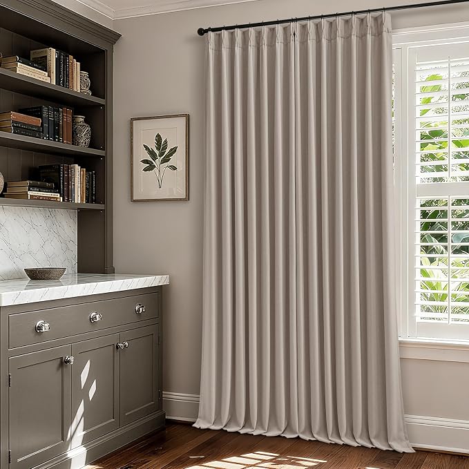 Burlywood Birch Pinch Pleated Blackout 102 Inch Linen Curtains Dual Layer | - Image 9