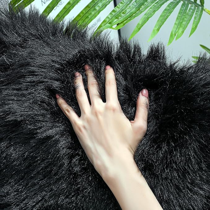 linmopm Faux Fur Rug Sheepskin Shag Fluffy Fuzzy 5x7 ft Black Rugs - Image 4