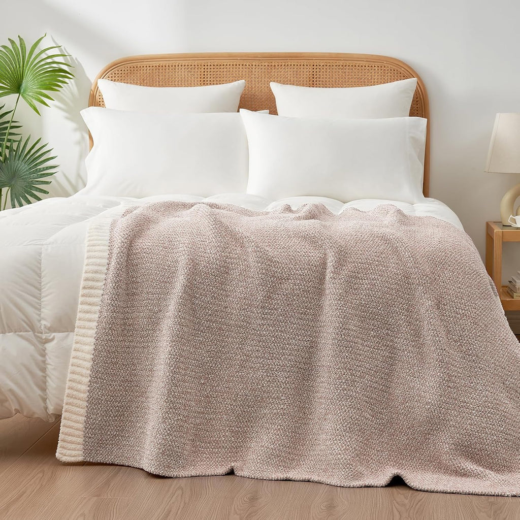 Snuggle Sac Heather Taupe Throw Blanket for Couch, Oversized Throw XL Super Soft Warm Blankets Cozy Knit Fuzzy Lightweight Throws for Sofa, Bed, Living Room, Taupe, 50x70 inches
