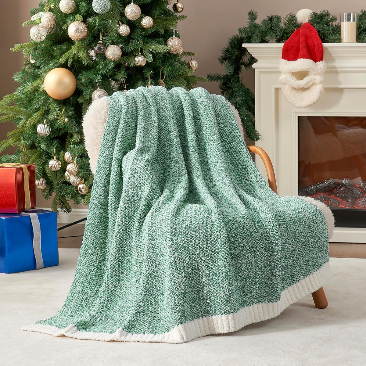 Snuggle Sac Green Blanket Twin Size Bedding Blankets, Super Soft Warm Cozy Knit Blankets for Sofa, Bed, Living Room, Heather Green, 60x80 inches,