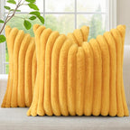 decorUhome Fall Faux Fur Throw Pillow Covers 22x22 Set of 2 Mustard Yellow | by decorUhome