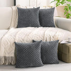 Set of 4 Medium Grey Decorative Throw Pillow Covers 24x24 Inch Corduroy Pillow - Image 2