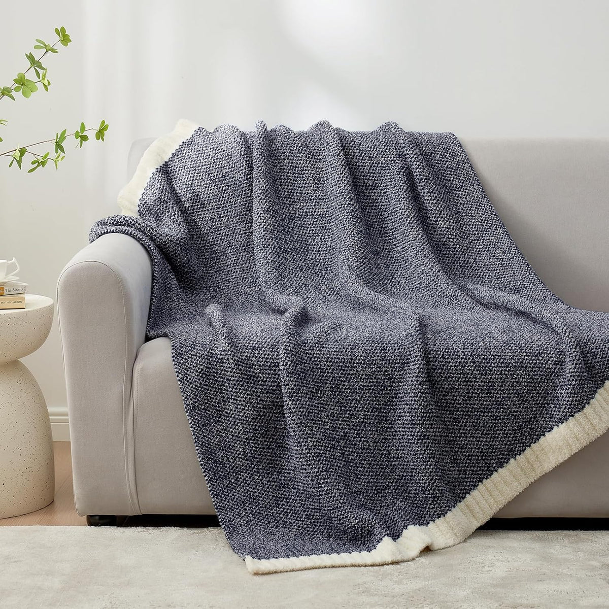 Snuggle Sac Heather Navy Throw Blanket for Couch, Super Soft Warm Microfiber Blankets Navy Blue, Cozy Knit Fuzzy Plush Lightweight Throws for Sofa, Bed, Heather Navy,50x60 inches