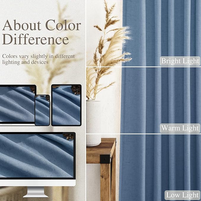 Linen Stone Blue Curtains 108 inch Living Room Back Tab Light Filtering Semi - Image 5