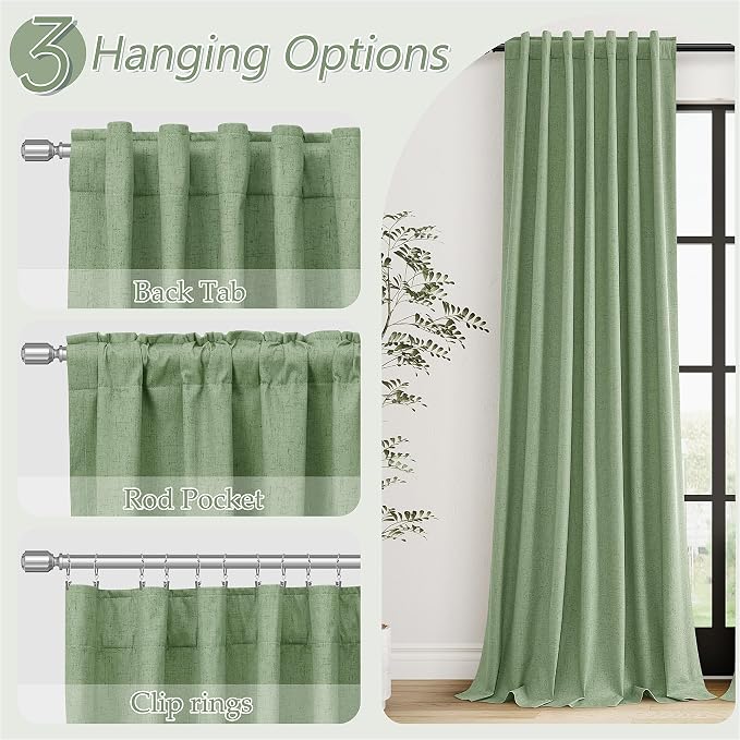 Light Sage 100% Blackout Linen Curtains 120 Inch Length 2 Panels Set - Image 6