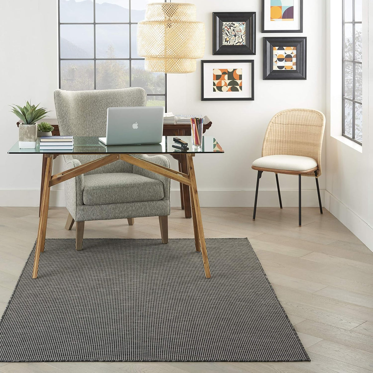 Nourison Positano Indoor-Outdoor Charcoal 4' x 6' Area Rug, Easy Cleaning, Non Shedding, Bed Room, Living Room, Dining Room, Backyard, Deck, Patio (4x6)