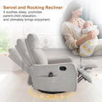 Manual Swivel Rocker Recliner Chair for Adults, Overstuffed Reclining Glider Chair for Nursing with Vibration Massage & Heat, Living Room Rocking Recliner 2-Stage backrest, Chenille Fabric Light Gray