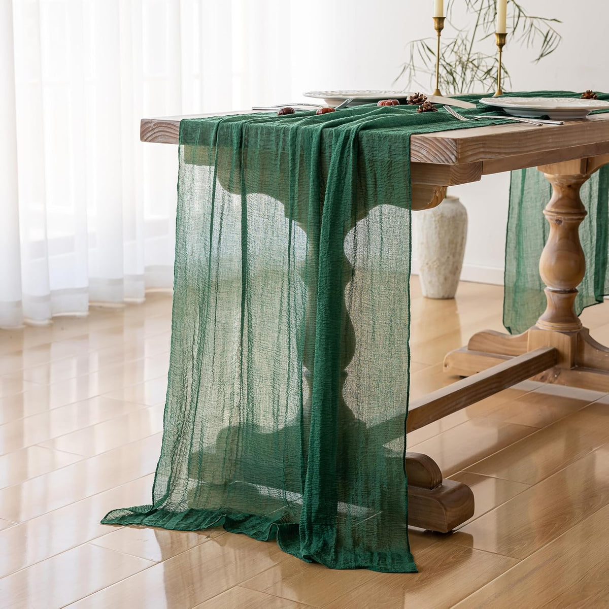 3pcs Emerald Green Cheesecloth Table Runner Gauze 120 Inch 10 FT Rustic Boho Cheese Cloth Runner for Wedding Baby Shower Bridal Shower Birthday Party Long Sheer Home Decorations
