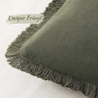 MIULEE Boho Linen Fringe Decorative Throw Pillow Covers Olive Green 20x20 | Set - Image 2