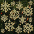 Christmas Tree Decorations Snowflake Ornaments, 36Pcs Glitter Gold Plastic Hanging Snowflakes from Ceiling Snow Flakes Decorating Hanging for Winter Wonderland Decorations Indoor Outdoor Decor