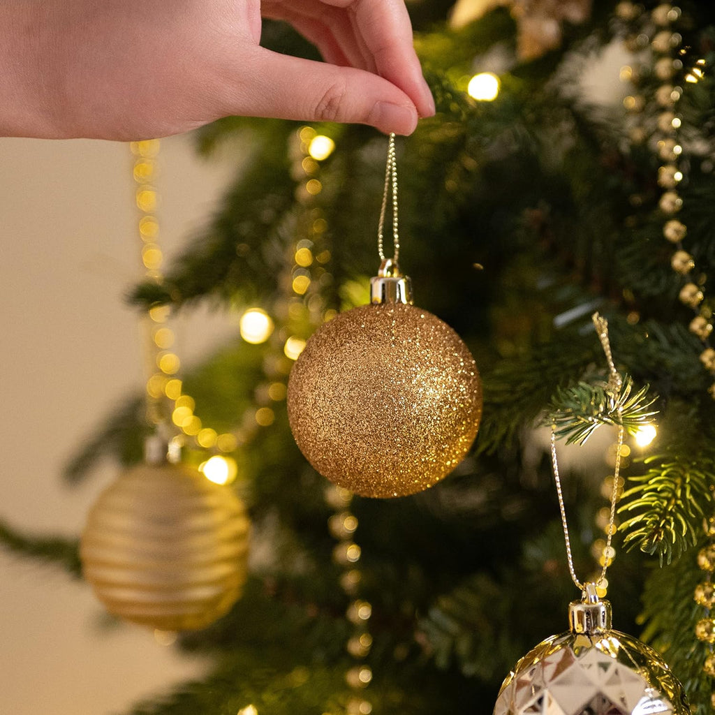 Valery Madelyn Christmas Ornaments Tree Decorations Set for Fall Halloween, 24ct Gold Shatterproof Ball Ornaments, 2.36" Hanging Ornament Bulk for Xmas Holiday Party Decor