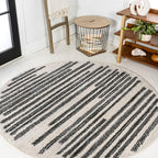 JONATHAN Y Khalil Modern Berber Stripe Cream/Black 3' Round Indoor Area Rug by JONATHANY