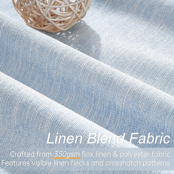Topfinel Light Blue 120 Inch Blackout Linen Curtains 2 Panel Set - Image 2