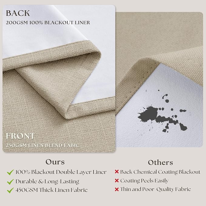 Oatmeal 102 Inch Blackout Linen Pleated Curtains - Image 6