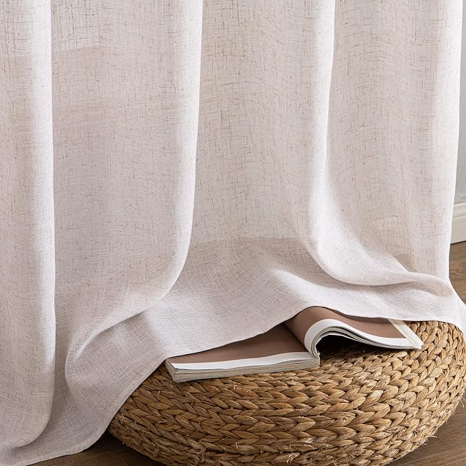 MIULEE Natural White Linen Curtains 52x102 Inch Length 2 Panels - Image 7