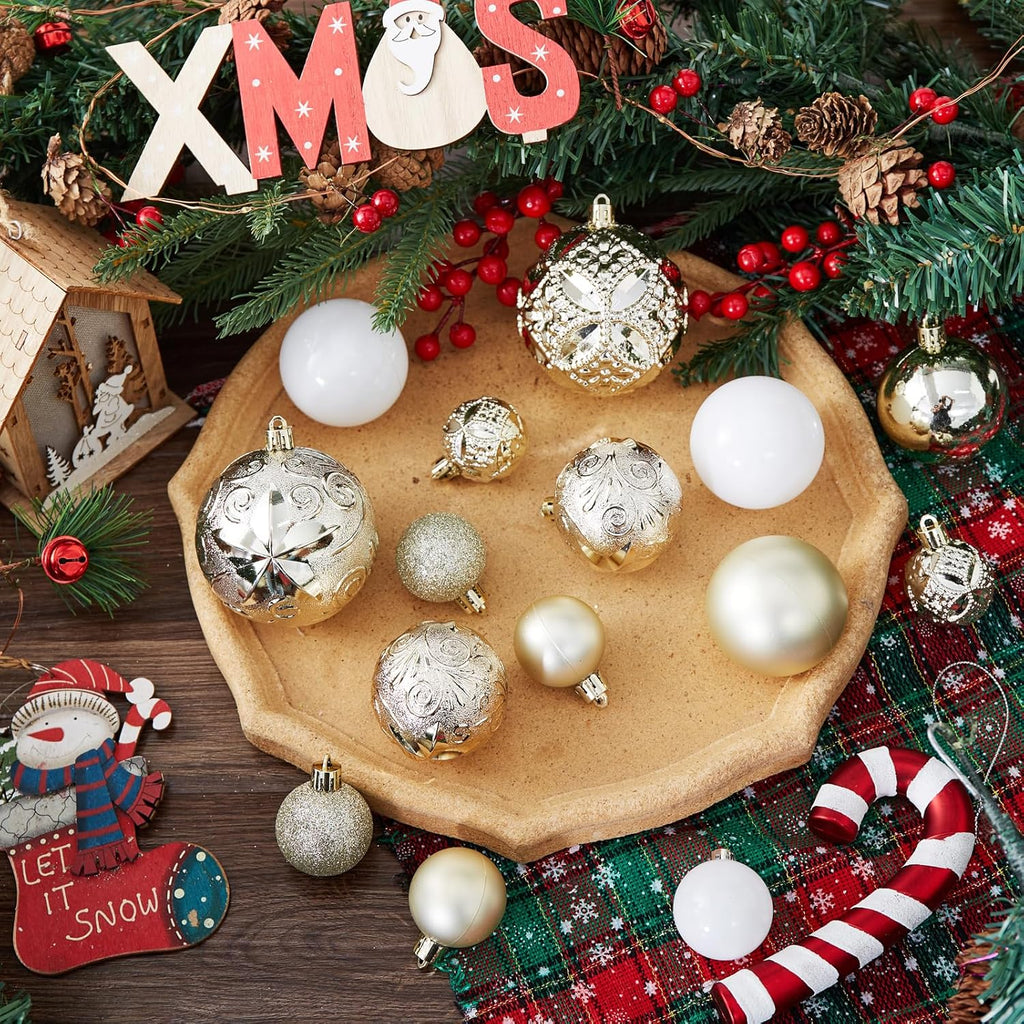 87-Pack Shatterproof Christmas Ball Ornaments Set, Christmas Tree Decorations with Hand-held Gift Package for Xmas Tree Holiday Wedding Party, Champagne