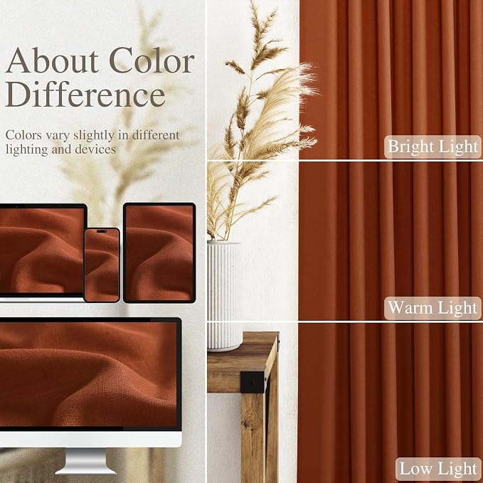 Extra Long Curtains 120 inch Length 2 Panels Back Tab Terracotta Curtains - Image 4