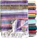 Del Mex Classic Mexican Blanket, Large Authentic Woven Falsa Throw (70"x50"), Artisan Southwest Décor for Beach, Yoga, Outdoors (Lavender/Pink)