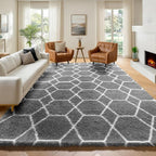 6x9 Area Rugs for Living Room Bedroom, Fluffy Grey and White Geometric Rug | by ONASAR