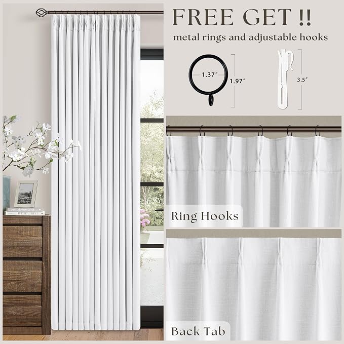 Snow White Pleated Linen 100% Blackout Curtains 96 Inches Long | Pinch Pleat - Image 5