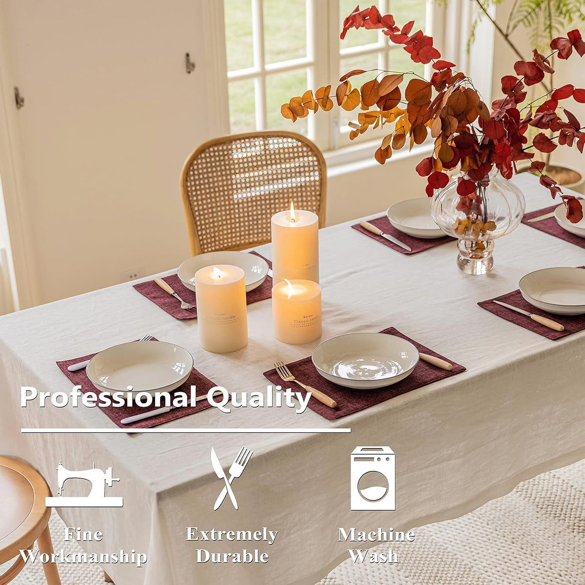 Home Brilliant Red Placemats for Holiday Linen Placemats Heat Resistant Dining Table Mats Kitchen Place Mats Dinner Decor, Set of 6, Wine Red