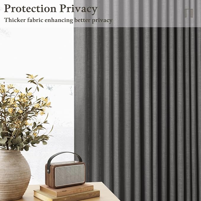 Dark Grey Pinch Pleated Linen Semi Sheer Curtains - Image 5