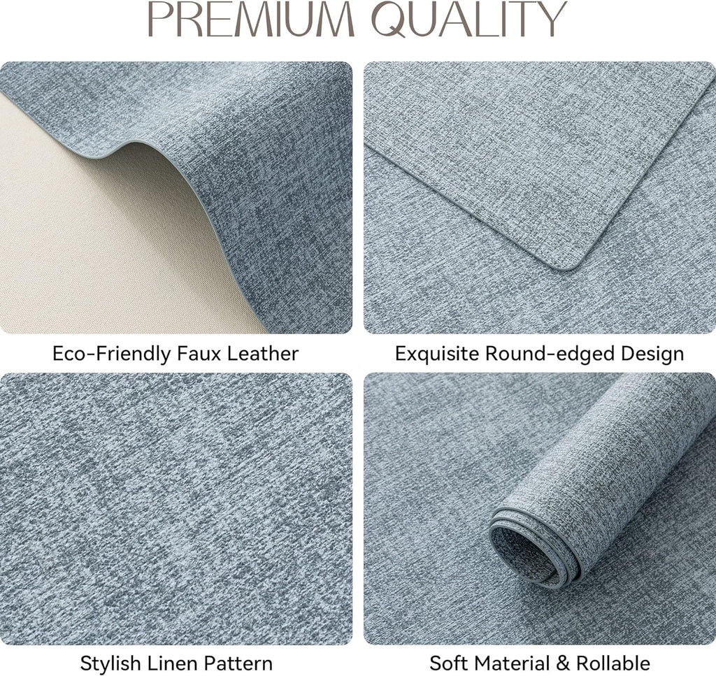Romanstile Vinyl Placemats Set of 4-12 X 18 Inch - Heat Resistant Place Mats 100% Waterproof Oilproof Wipeable Reversible Faux Leather Table Mats for Kitchen/Dining/Party/Outdoor, Sky Blue