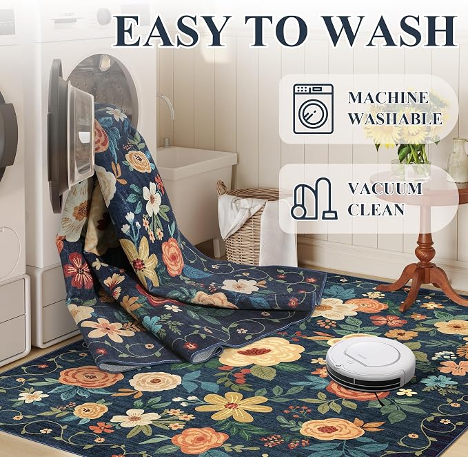 DUKINO 5x7 Area Rug Floral Washable Rug - Image 8
