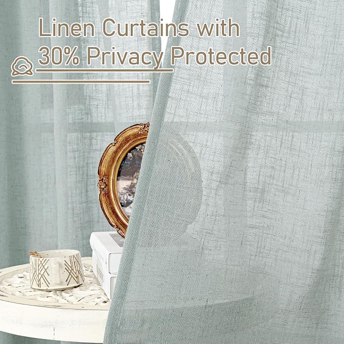 Greyish Blue Short Linen Curtains 40 Inches Long - Image 5