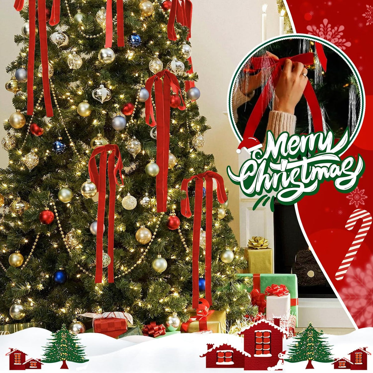 Draupnir Velvet Christmas Bow 10 PCS Red Velvet Bows for Christmas Tree Topper Staircase Wreath 23.62x15.75 inch Large Bow for Christmas Indoor Outdoor Decoration