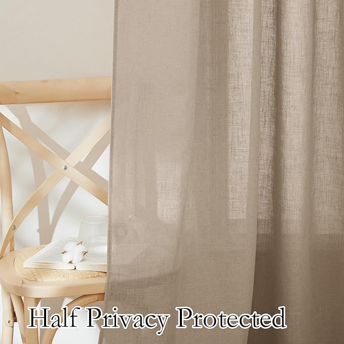RYB HOME Farmhouse Boho Linen Sheer Curtains 90 inches Long - Image 3