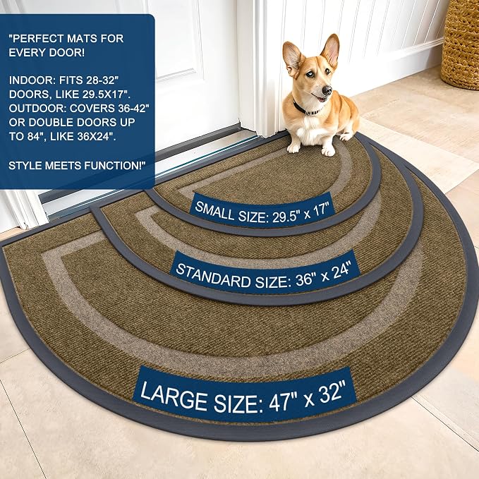 OLANLY Half Circle Front Door Mat Outside 29.5x17 All-Season Rubber Doormat | - Image 3