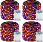 4 Pack 60LED Orange & Purple Fairy Lights Battery Operated with Timer, 20FT Waterproof Halloween Lights Outdoor Indoor, Black Wire String Lights for Bedroom, Party, Centerpiece, Halloween Decorations