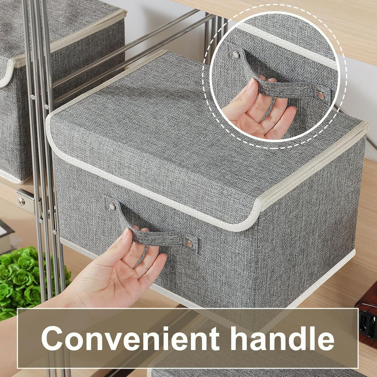 Fabric Storage Bins Cube Organizers with Flip-Top Lid and Handles,Storage Boxes for Organizing Home,Office,and Closet,Grey,3 Pack 13 X 9.1 X 7.9 in