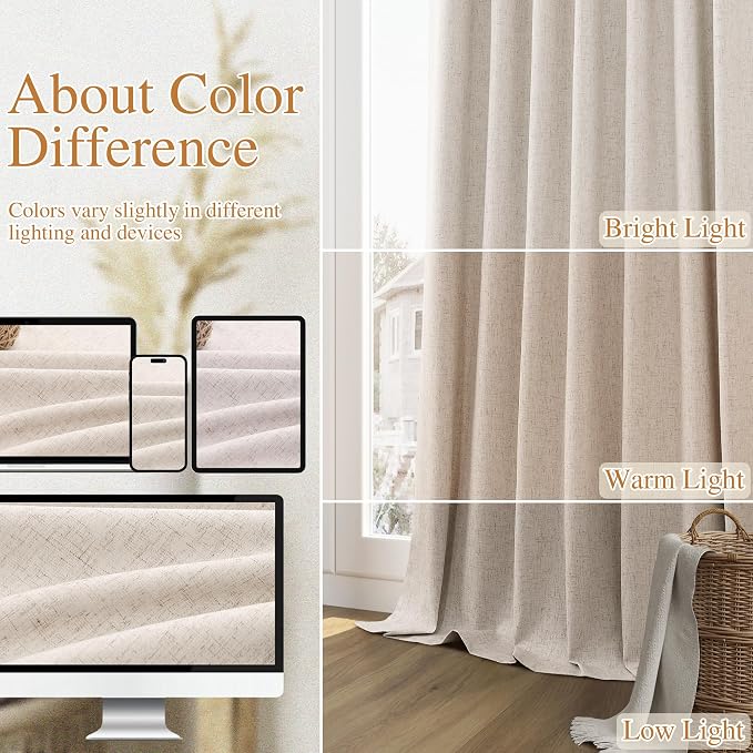 Oatmeal 100% Blackout Curtains 90 Inch Length 2 Panels Set - Image 7