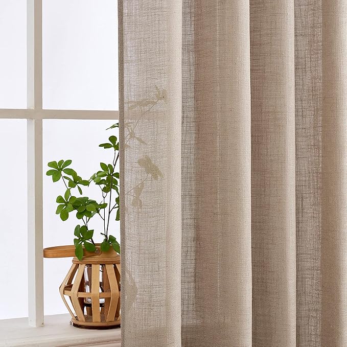 MIULEE Taupe Linen Curtains 52x54 Inch Length 2 Panels - Image 5