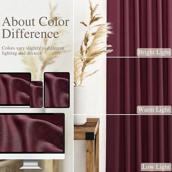 Burgundy Linen Curtains 108 Inches Long - Image 3