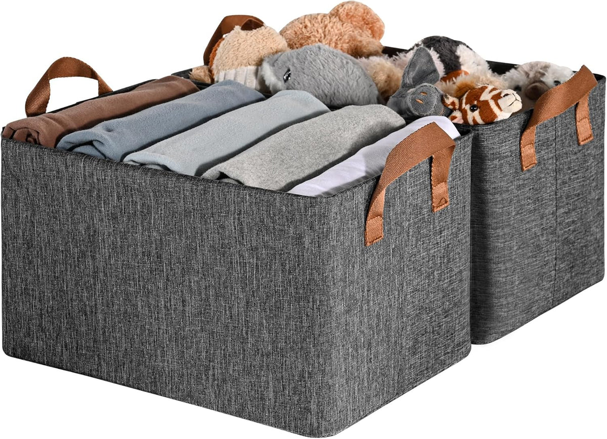 GRANNY SAYS Storage Baskets for Shelves, Closet Organizer Bins, Clothes Storage Bins with Metal Frame, Large Baskets for Organizing and Storage, Collapsible, Dark Gray, 2-Pack